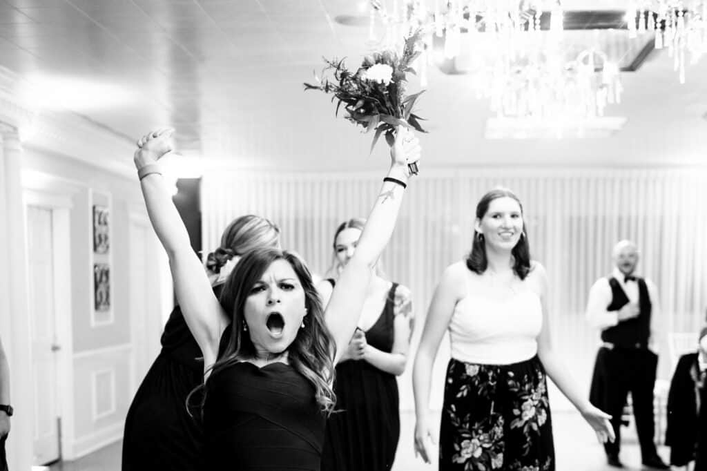 Bouquet Toss At Reception At Woodhaven Country Club
