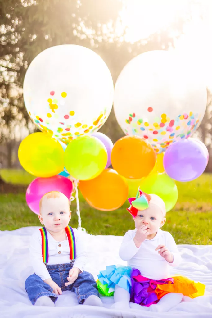Twins First Birthday Balloons Rainbow
