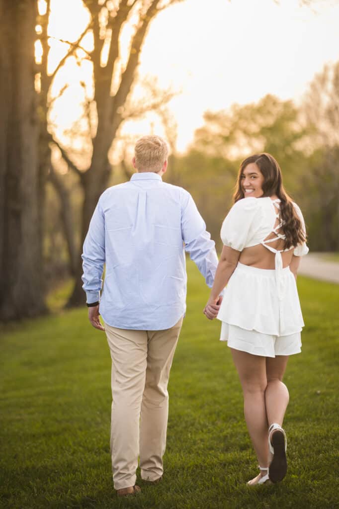 couple walking engagement session in Harrodsburg 