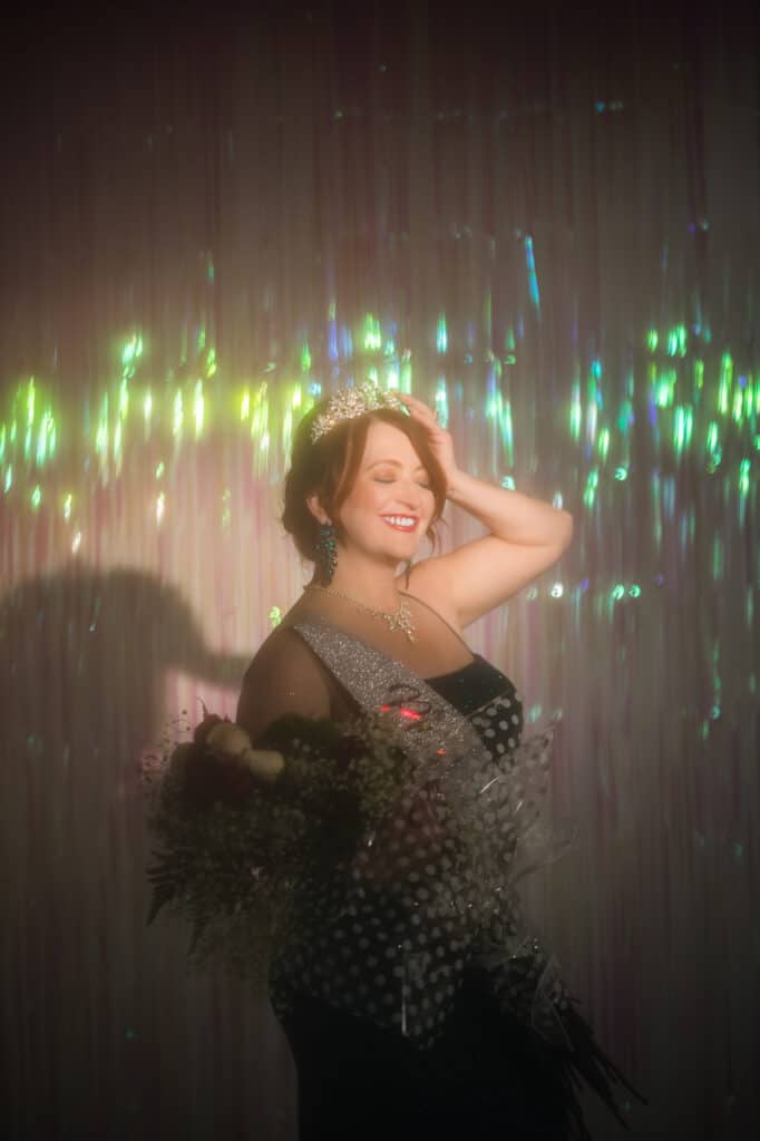Iridescent backdrop creating a magical atmosphere for birthday portraits