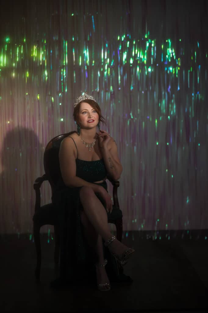 Iridescent backdrop creating a magical atmosphere for birthday portraits