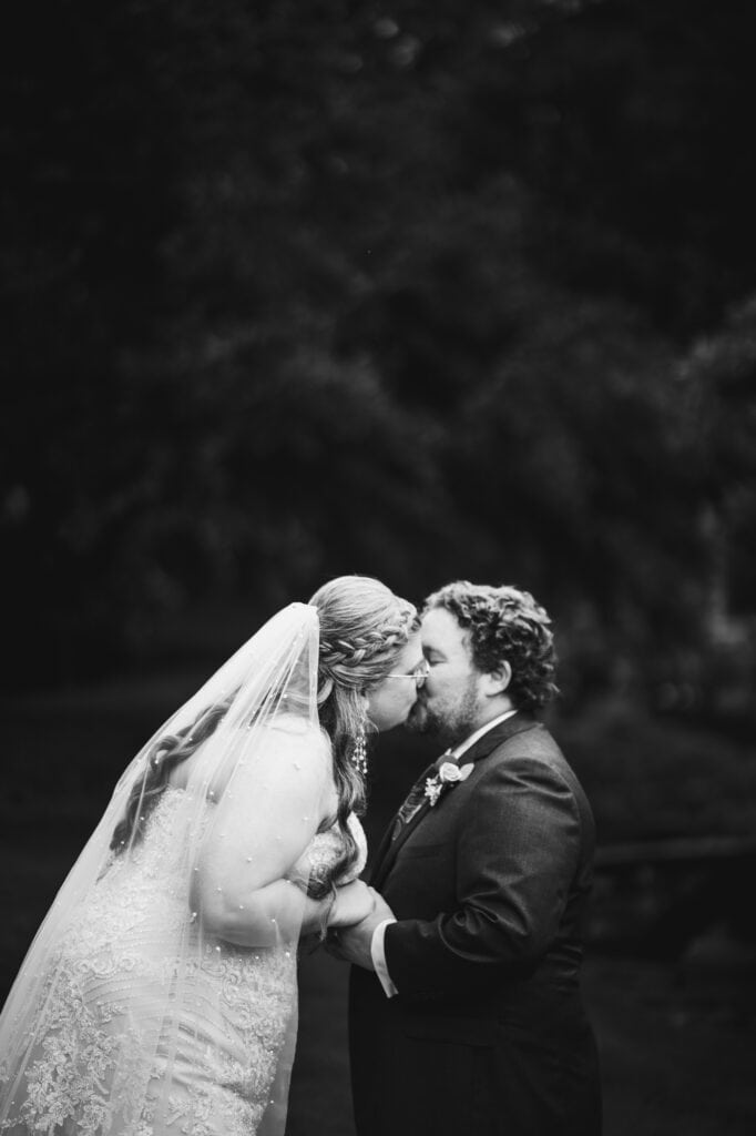 First kiss during ceremony at Buffalo Trace Wedding Distillery
